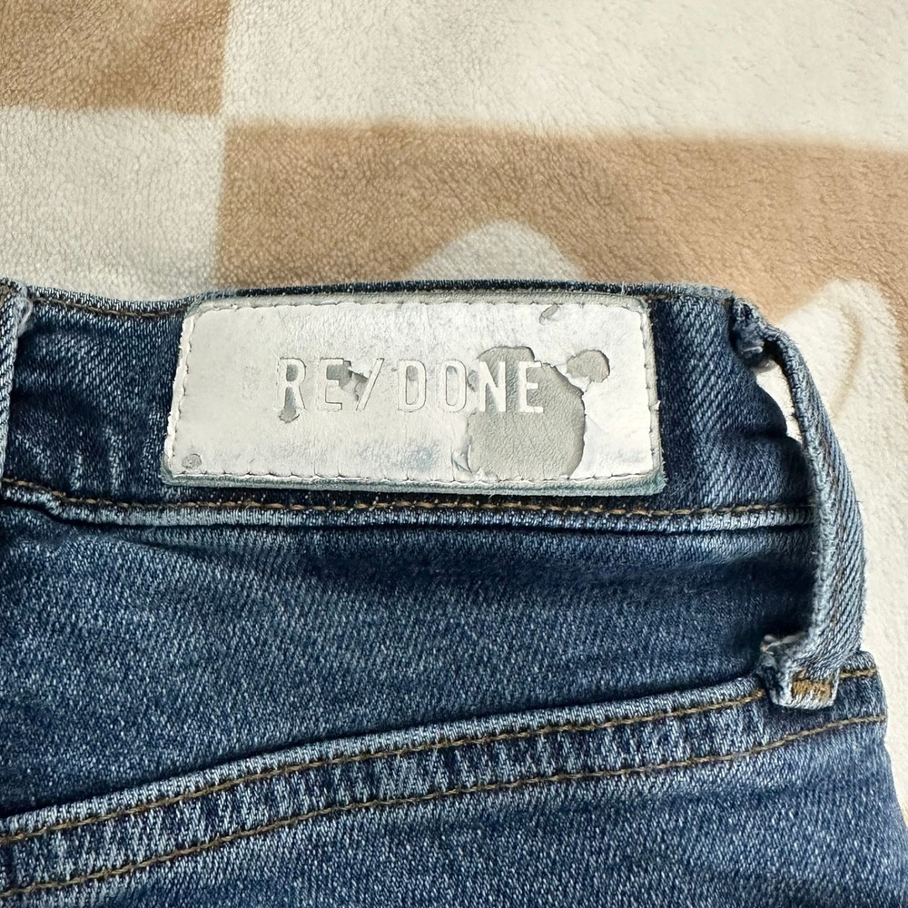 RE/DONE High Rise Ankle Crop Distressed Raw Hem Blue Jeans Size 23 - Picture 13 of 13